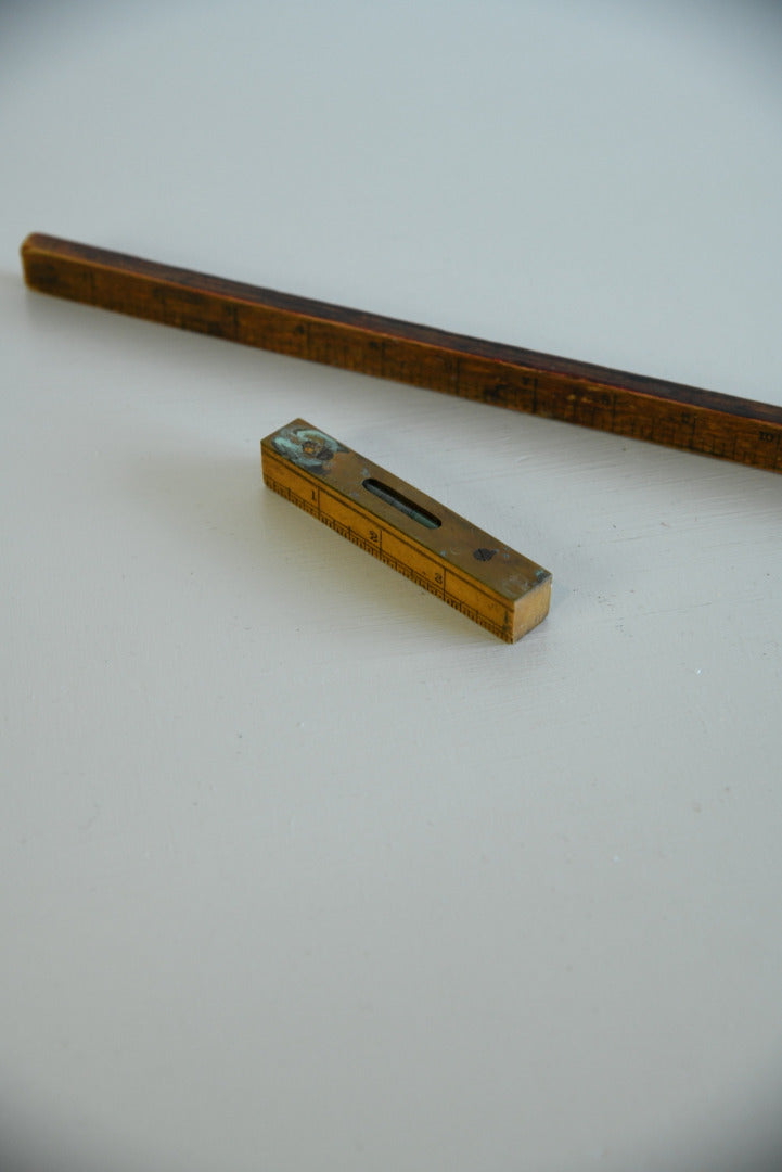 Vintage Wooden Rule & Mini Spirit Level - Kernow Furniture