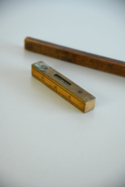 Vintage Wooden Rule & Mini Spirit Level - Kernow Furniture