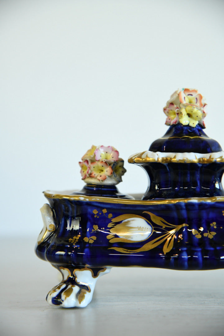 Blue & Gilt Porcelain Double Ink Well