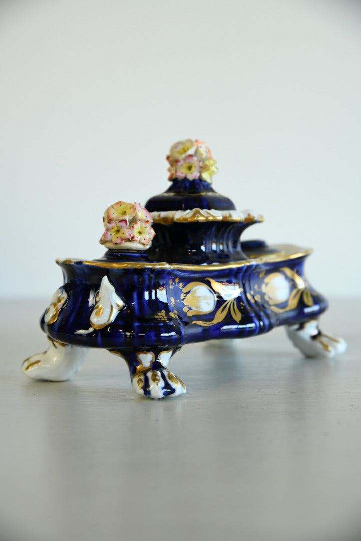 Blue & Gilt Porcelain Double Ink Well