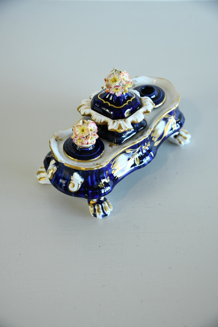 Blue & Gilt Porcelain Double Ink Well