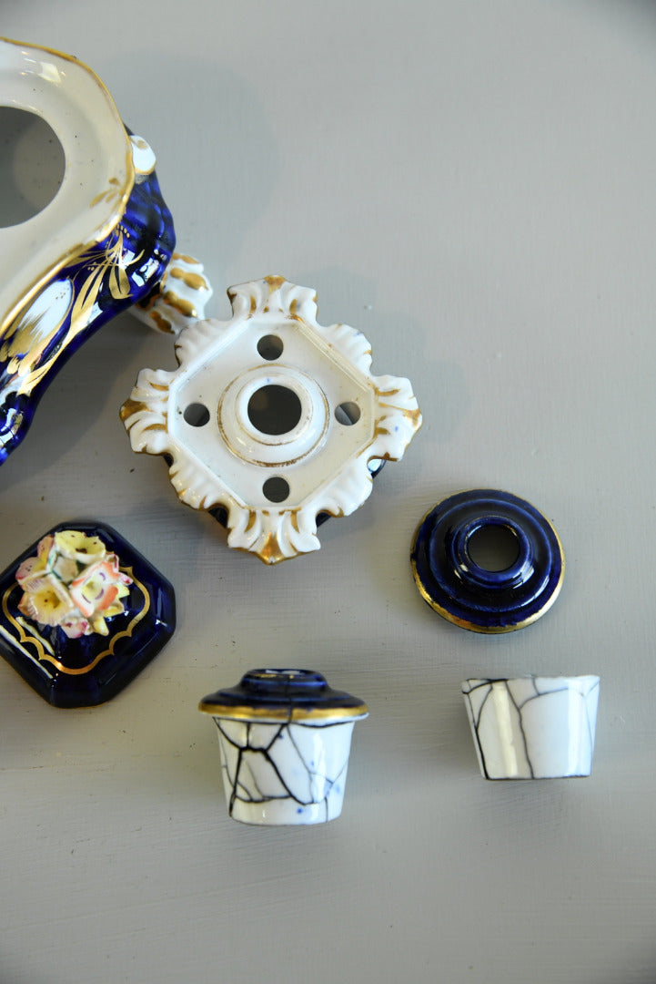 Blue & Gilt Porcelain Double Ink Well