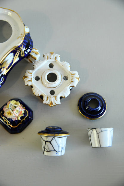 Blue & Gilt Porcelain Double Ink Well