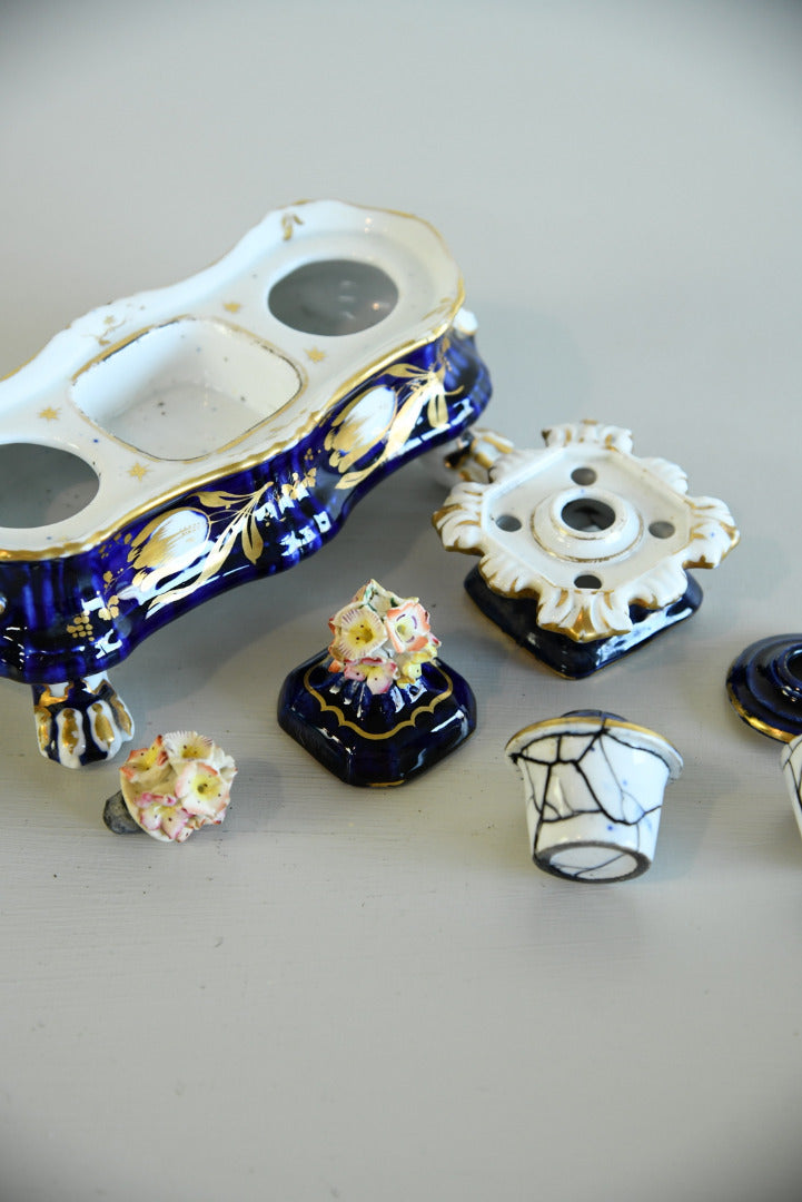 Blue & Gilt Porcelain Double Ink Well