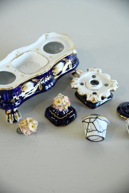 Blue & Gilt Porcelain Double Ink Well