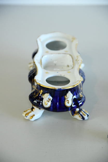 Blue & Gilt Porcelain Double Ink Well