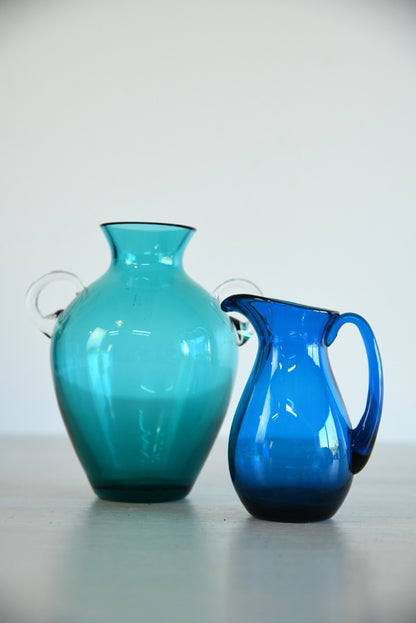 Vintage Blue Glass Vase & Jug - Kernow Furniture