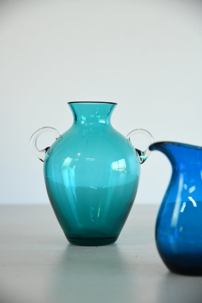 Vintage Blue Glass Vase & Jug - Kernow Furniture