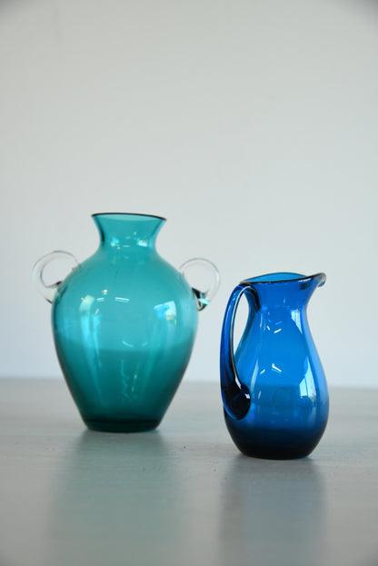 Vintage Blue Glass Vase & Jug - Kernow Furniture