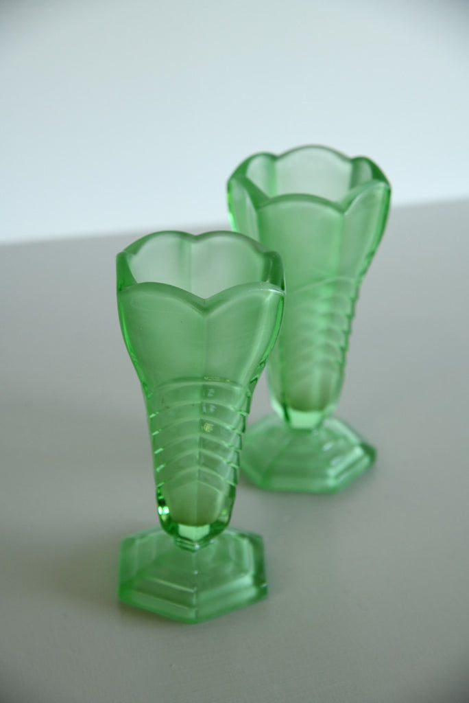 Pair Deco Green Glass Vase - Kernow Furniture