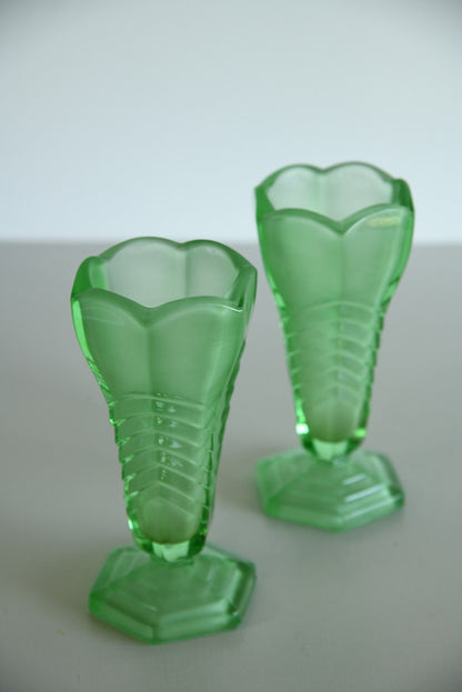 Pair Deco Green Glass Vase - Kernow Furniture