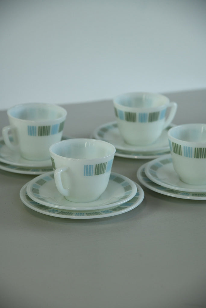 4 Pyrex Cups Saucer Plate