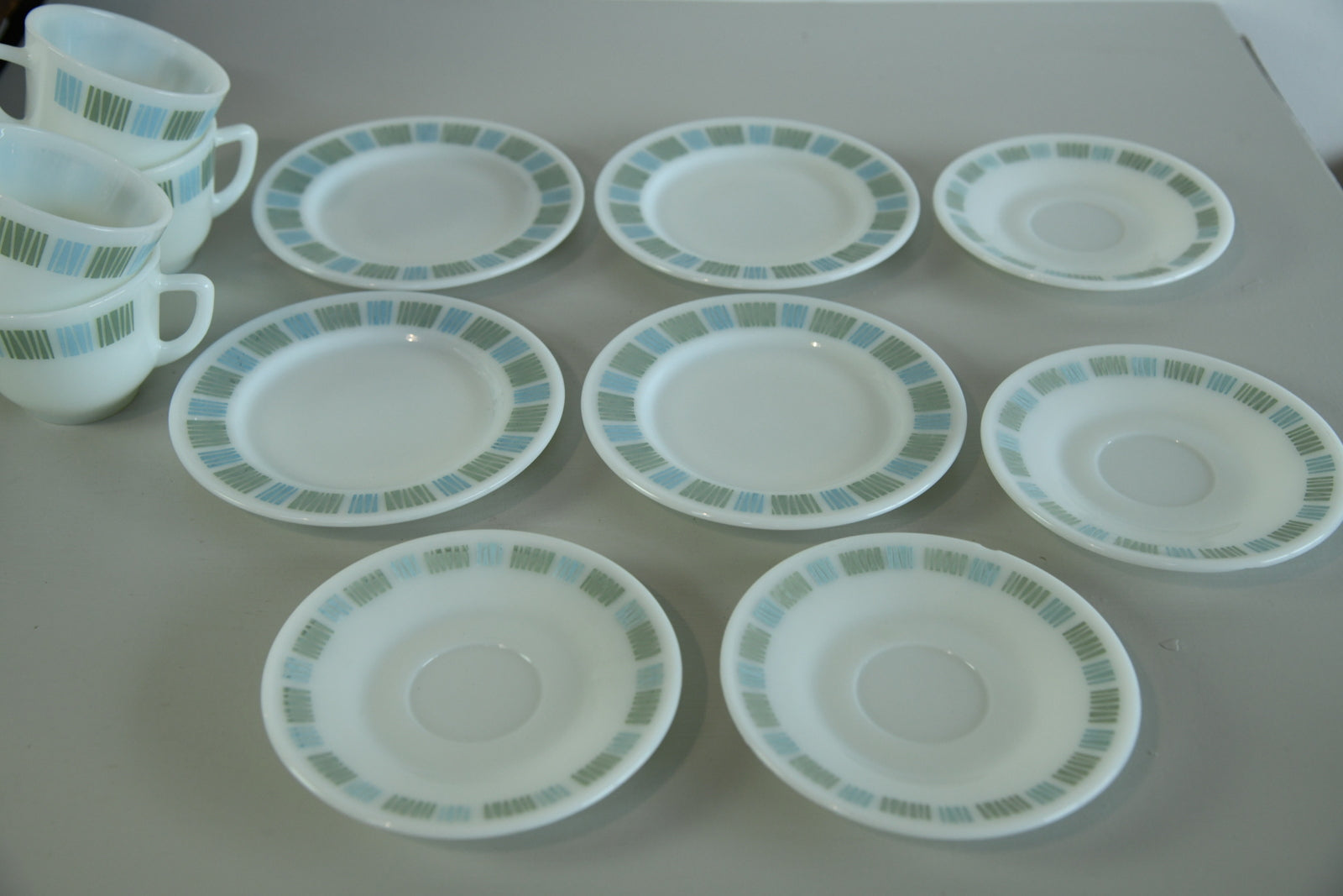 4 Pyrex Cups Saucer Plate