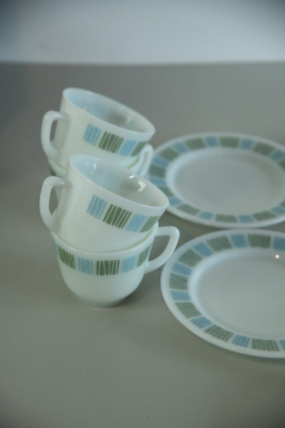 4 Pyrex Cups Saucer Plate