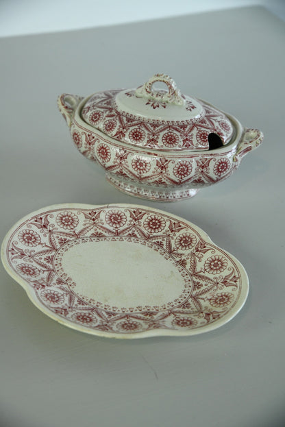 Red Transferware Sauce Tureen - Kernow Furniture