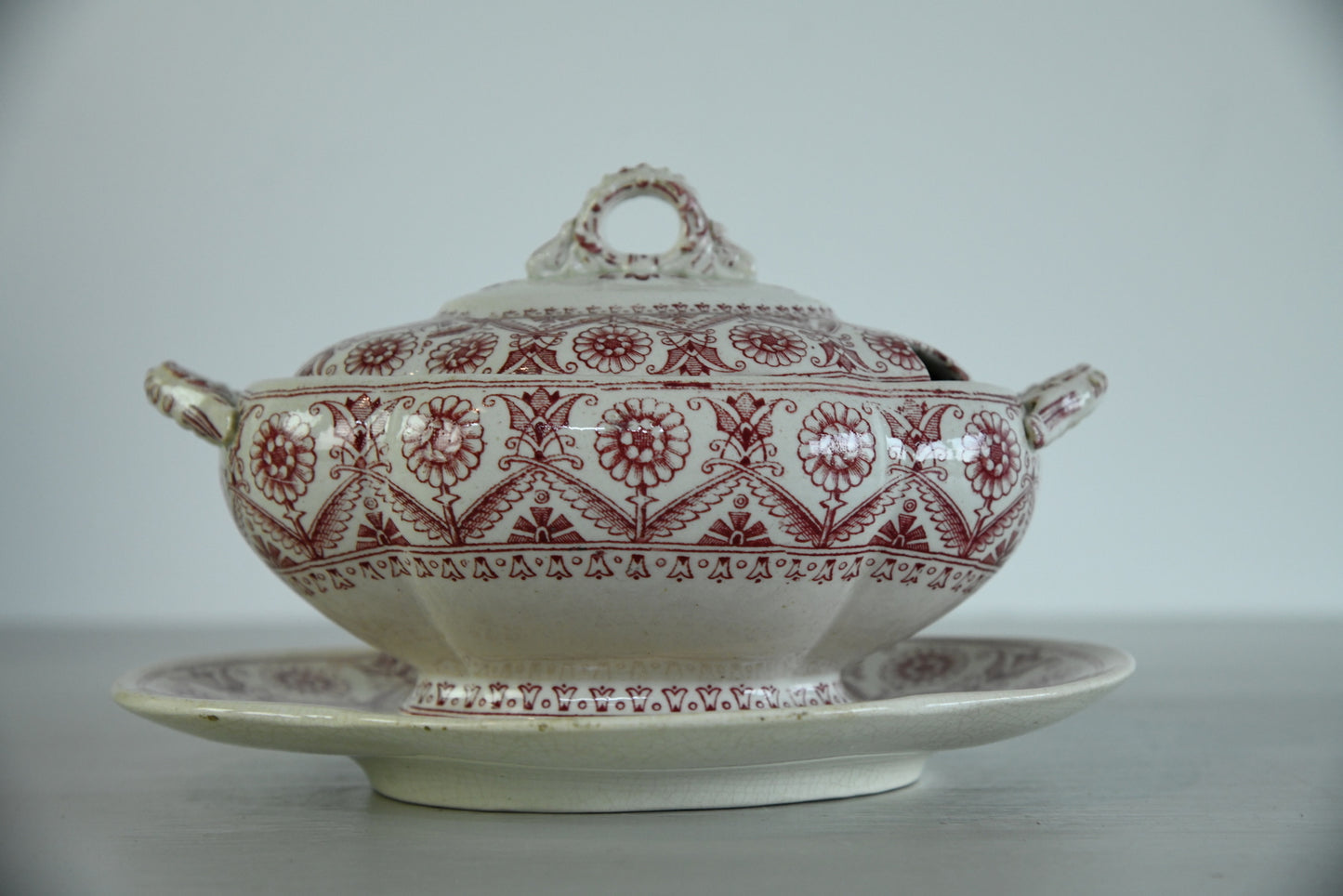 Red Transferware Sauce Tureen - Kernow Furniture