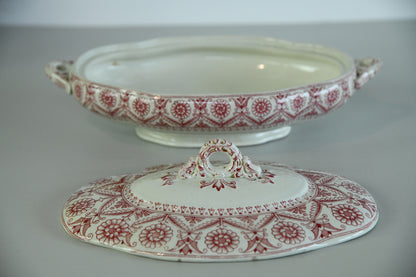 Red Floral Transferware Serving Dish - Kernow Furniture