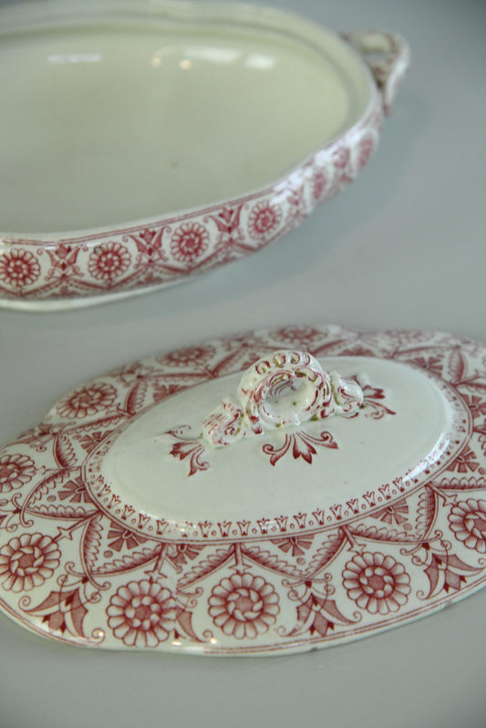Red Floral Transferware Serving Dish - Kernow Furniture