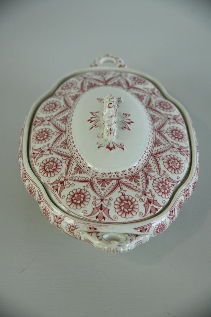 Red Floral Transferware Serving Dish - Kernow Furniture