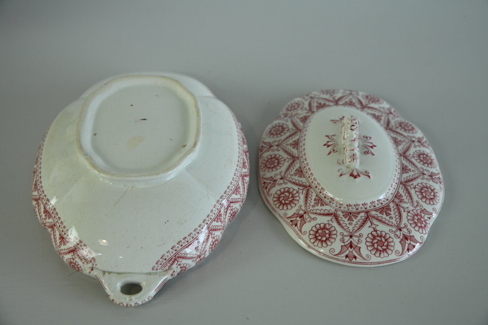 Red Floral Transferware Serving Dish - Kernow Furniture