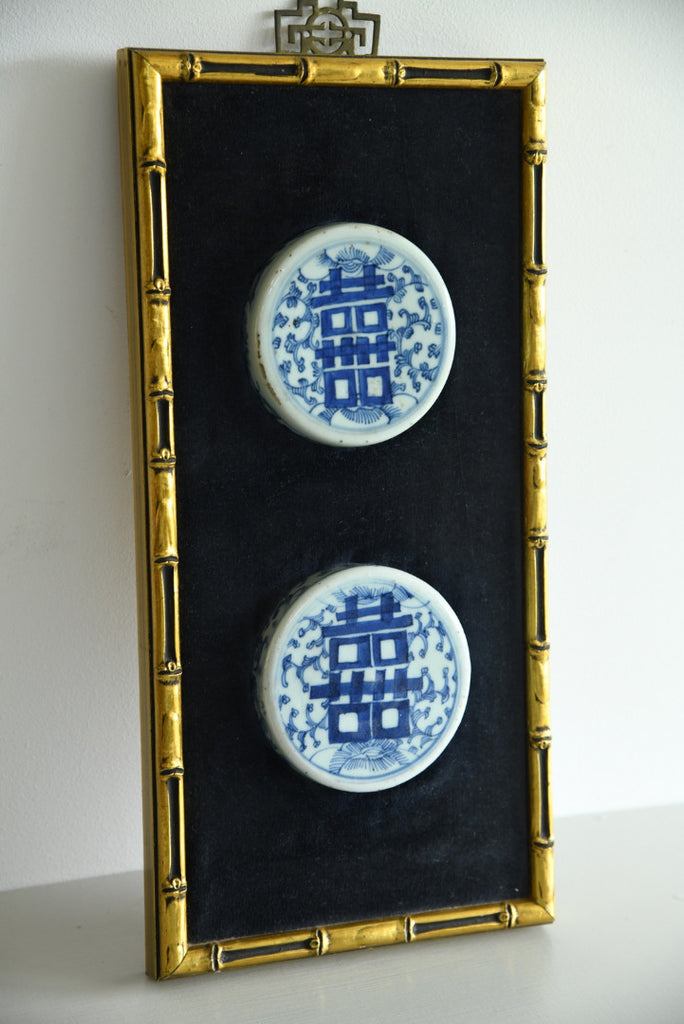 Pair Oriental Blue White Mounted Ginger Jar Lids