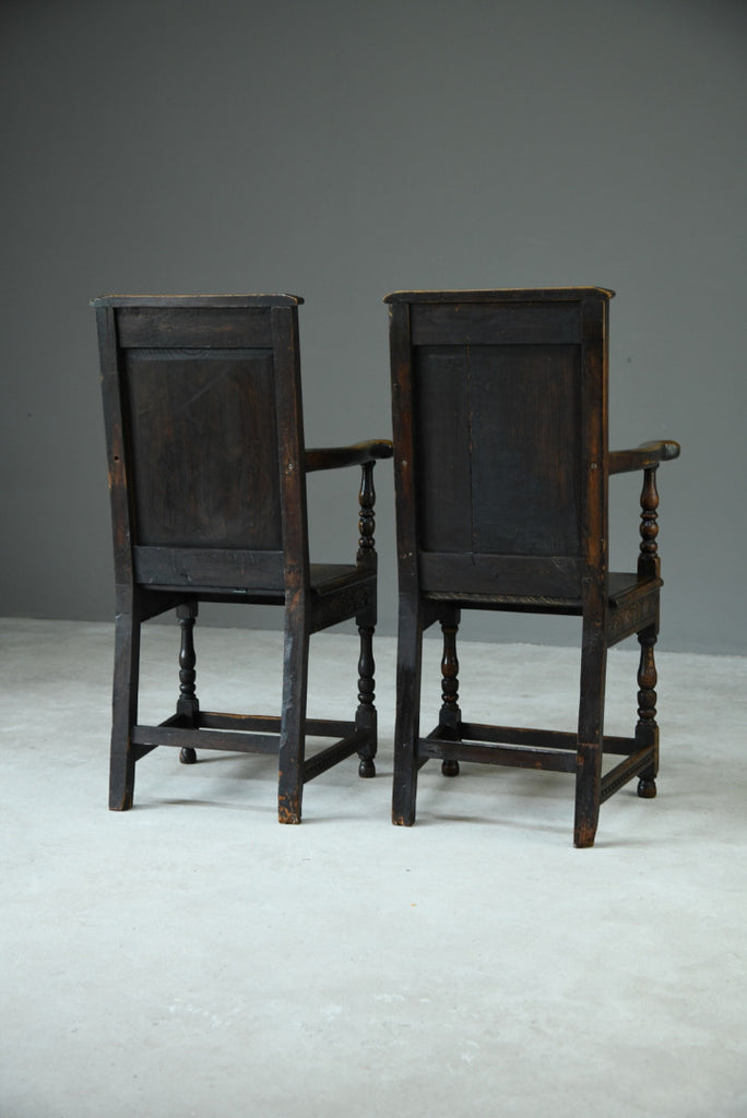 Pair 17th Century Style Oak Armchairs