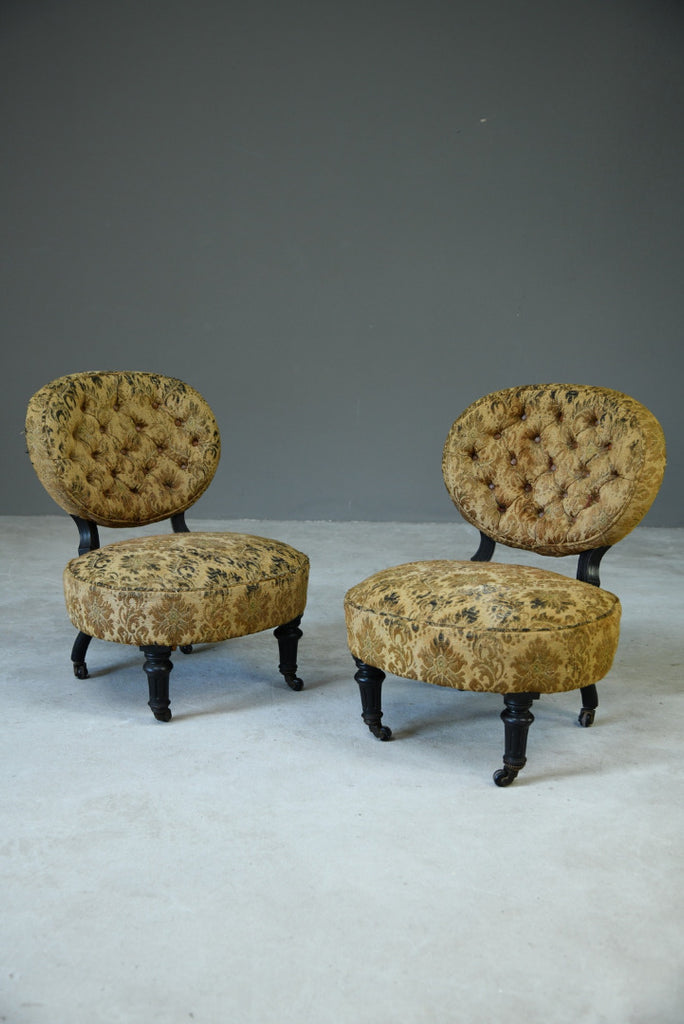 Pair Victorian Ebonised Salon Chairs