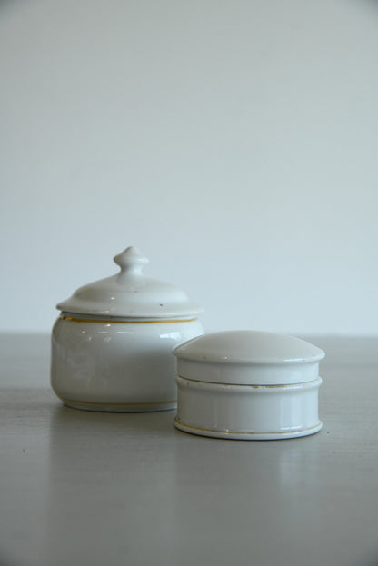 Pair White Dressing Table Trinket Pots