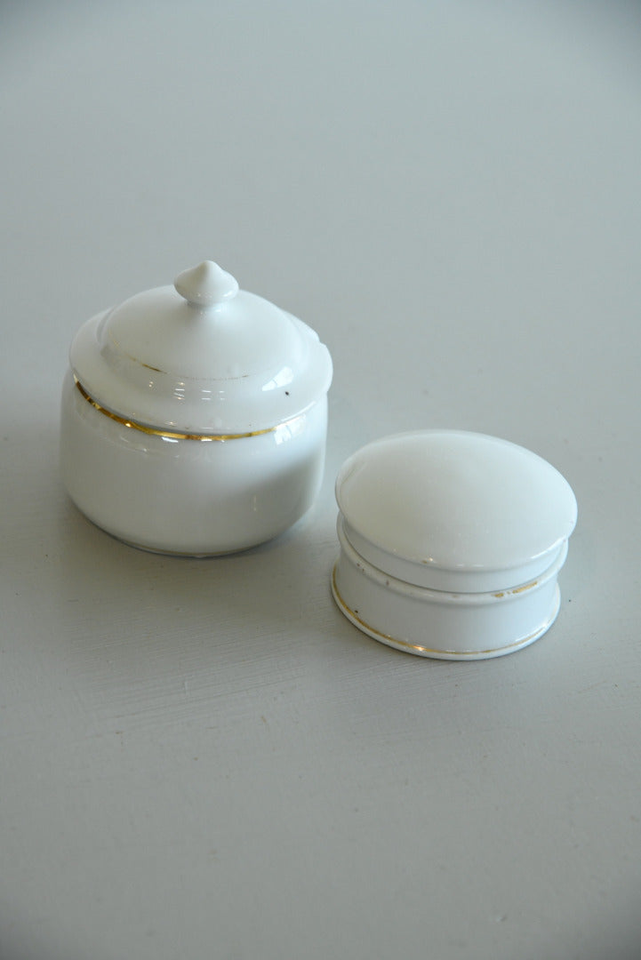 Pair White Dressing Table Trinket Pots