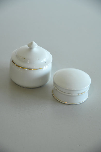 Pair White Dressing Table Trinket Pots