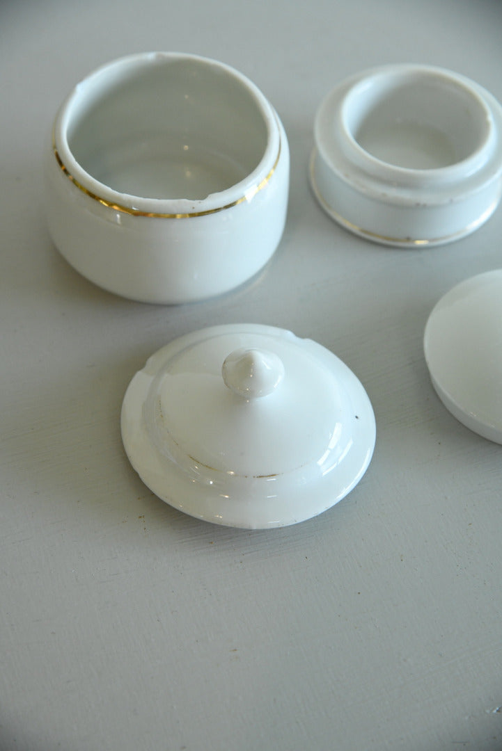 Pair White Dressing Table Trinket Pots