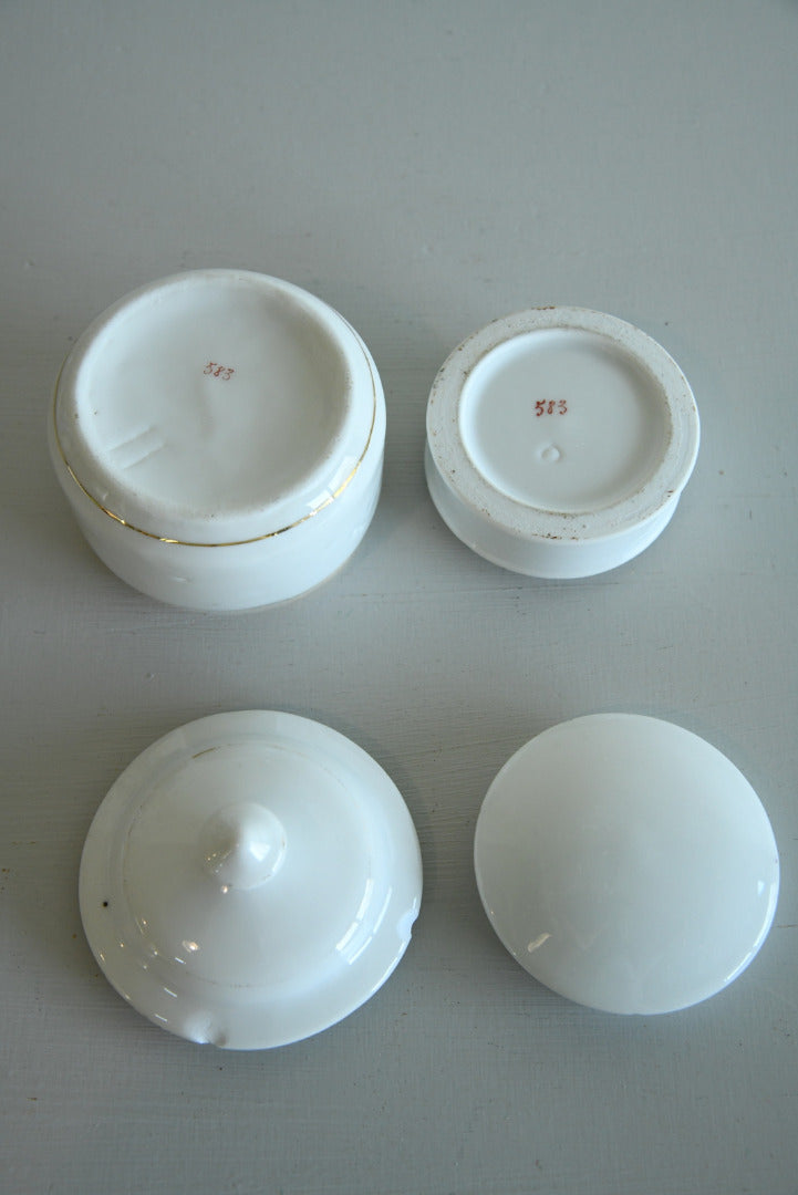 Pair White Dressing Table Trinket Pots