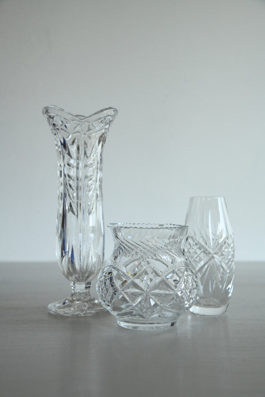 3 Vintage Crystal Glass Vase