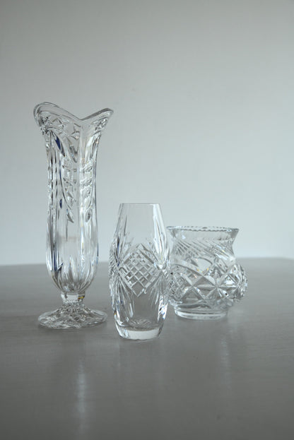 3 Vintage Crystal Glass Vase