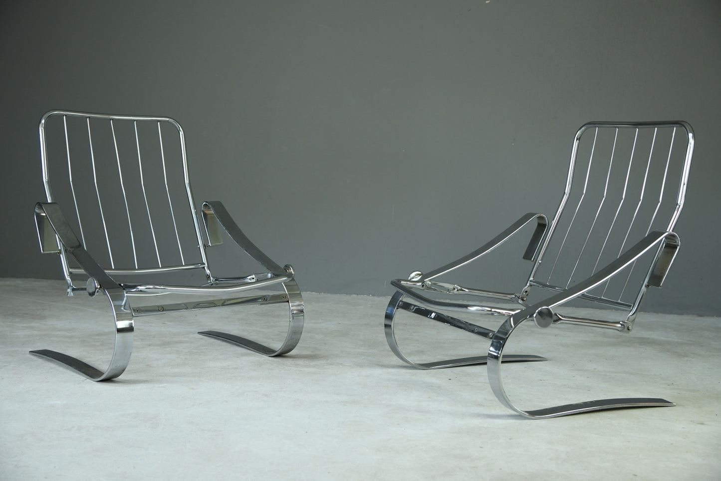 Pair Chrome Cantilever Armchairs