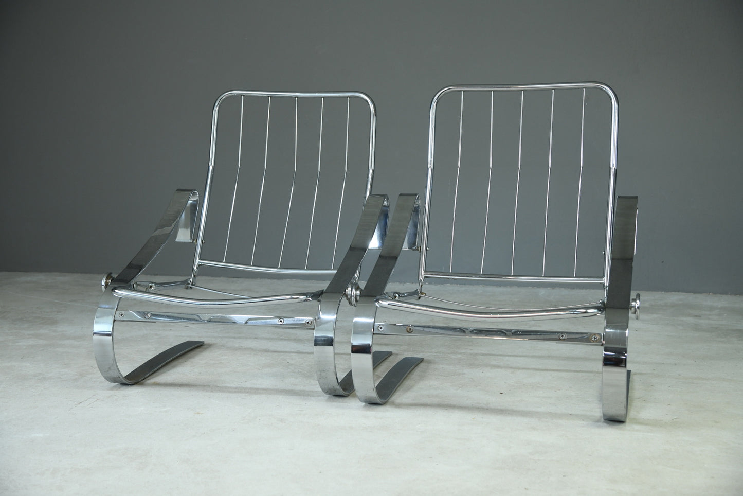 Pair Chrome Cantilever Armchairs