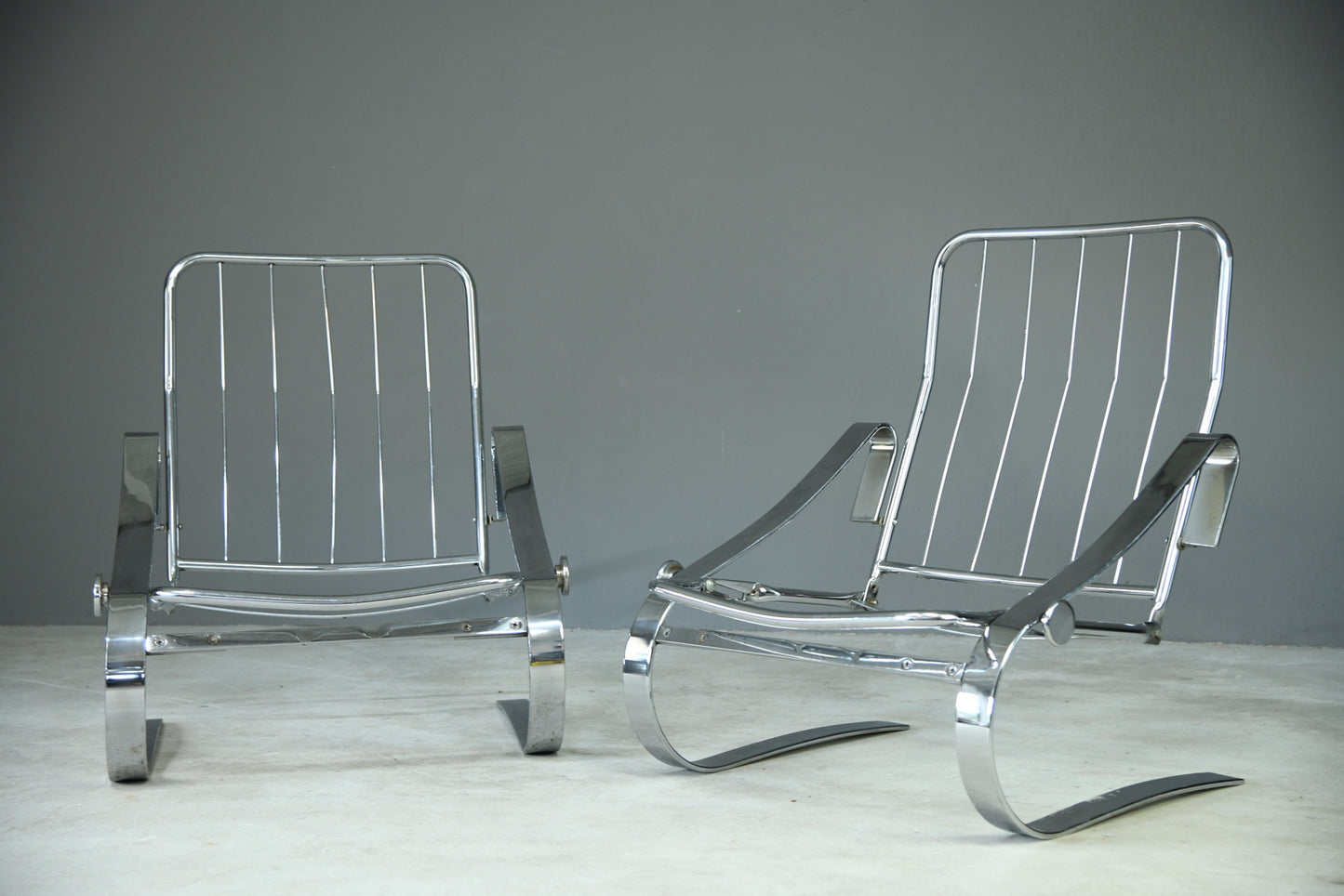 Pair Chrome Cantilever Armchairs