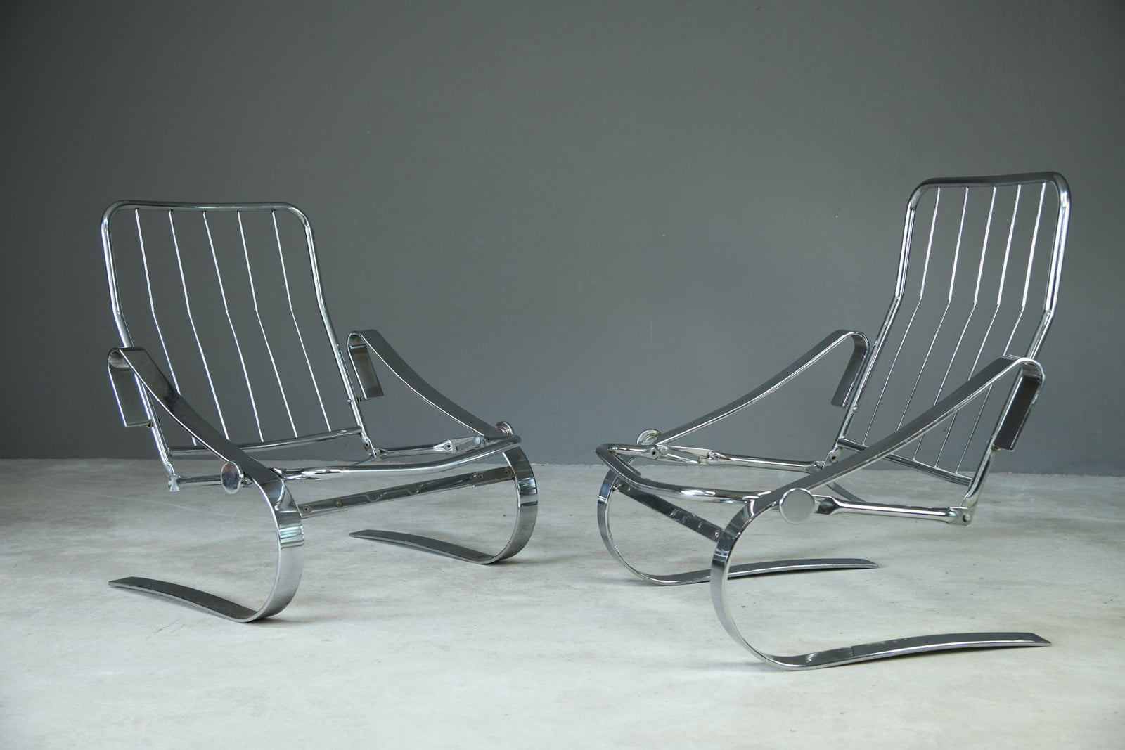 Pair Chrome Cantilever Armchairs