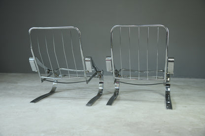 Pair Chrome Cantilever Armchairs