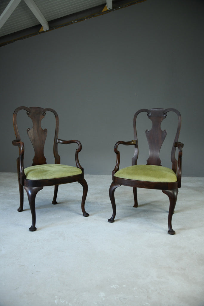 Pair Queen Anne Style Carver Chairs