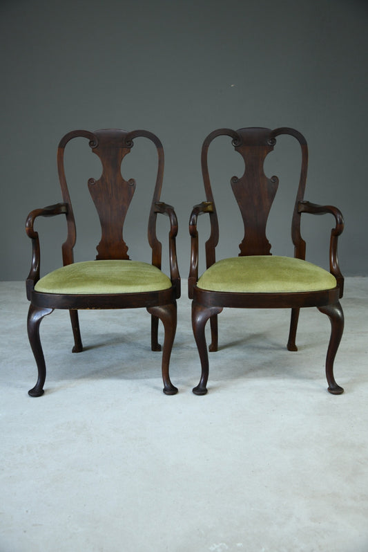 Pair Queen Anne Style Carver Chairs