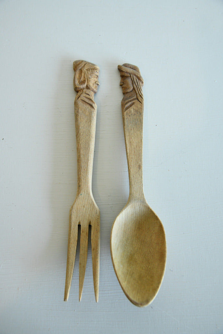 Carved Wooden Salad Servers