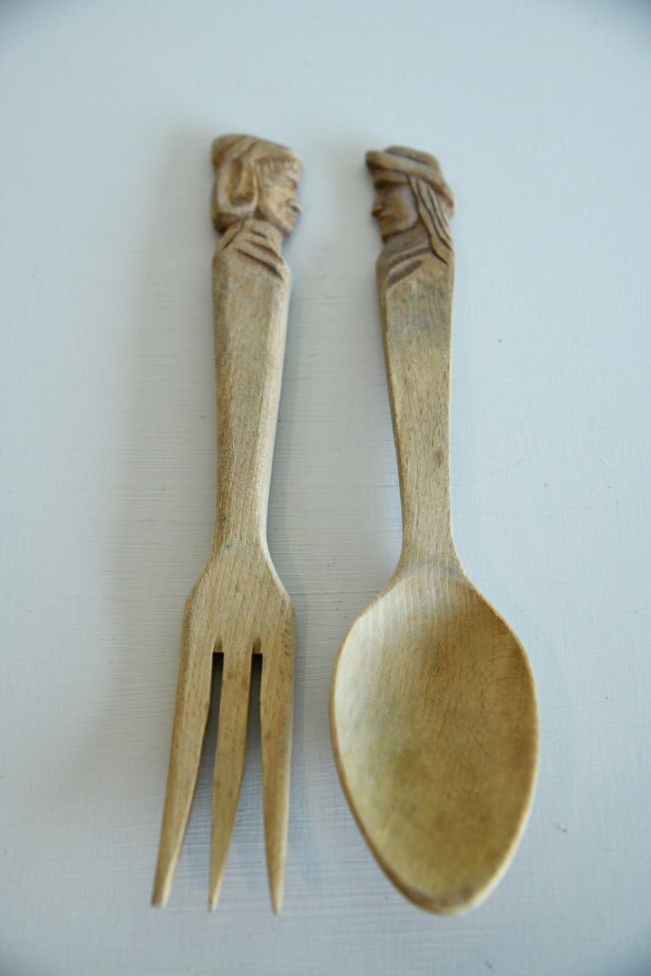 Carved Wooden Salad Servers