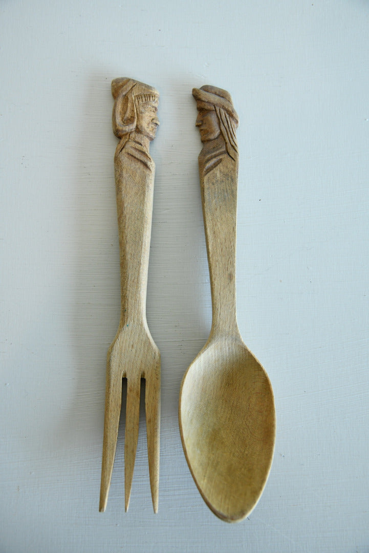 Carved Wooden Salad Servers