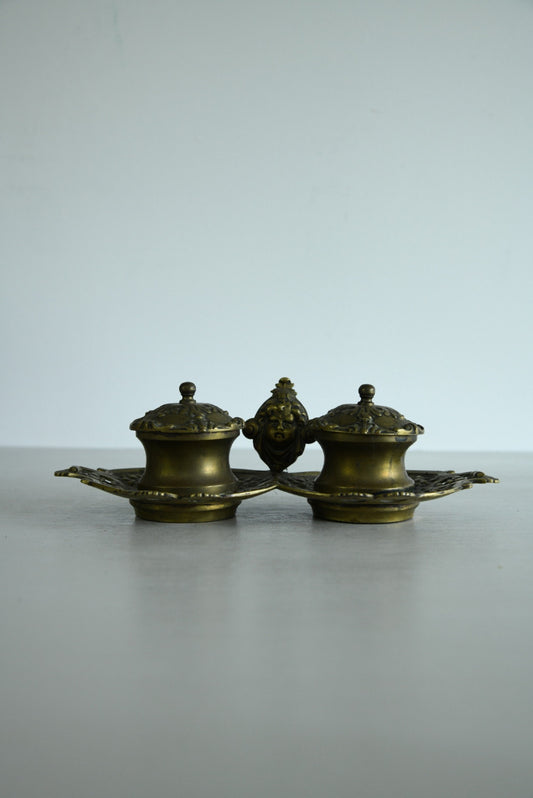 Brass Desk Top Double Ink Well