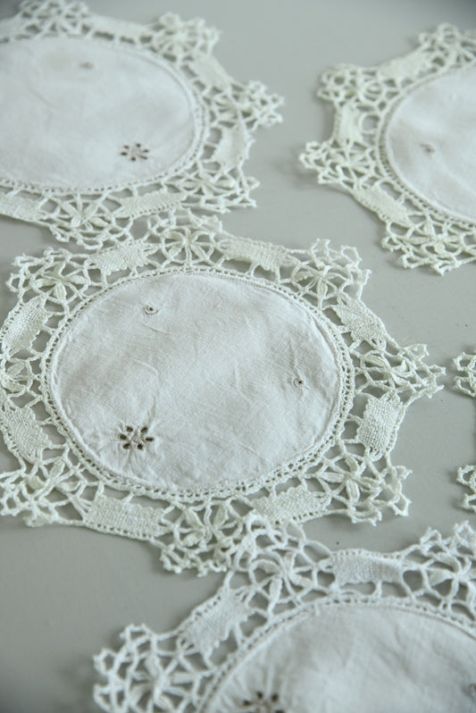 5 Vintage Embroidered Linen Doilies