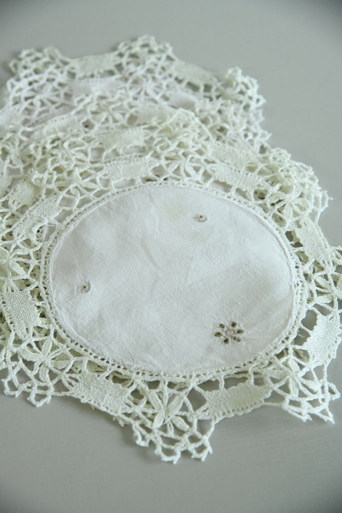 5 Vintage Embroidered Linen Doilies