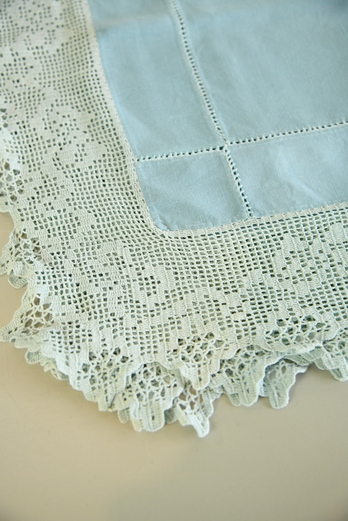 Large Antique Blue Crochet Lace Tablecloth