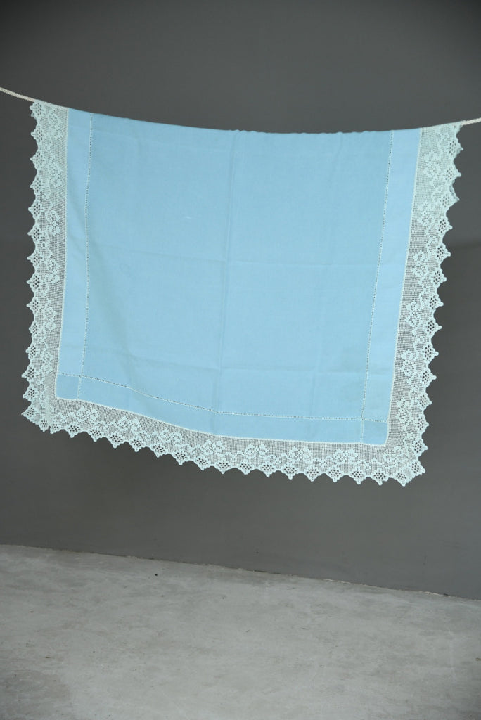 Large Antique Blue Crochet Lace Tablecloth