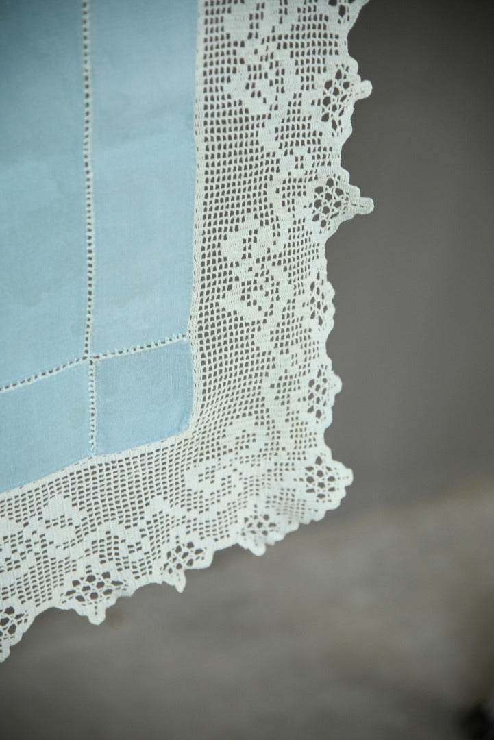 Large Antique Blue Crochet Lace Tablecloth